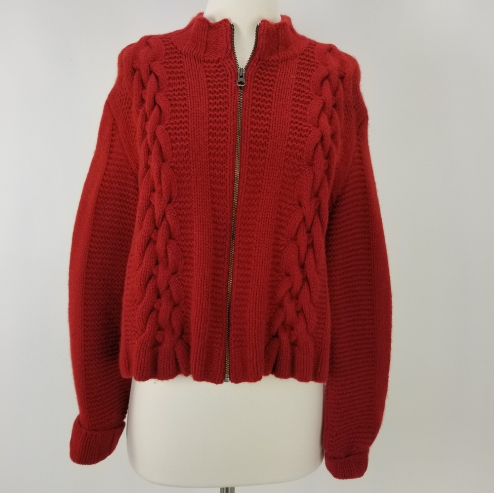 Sundance Lambs Wool Zip Up Cardigan Red